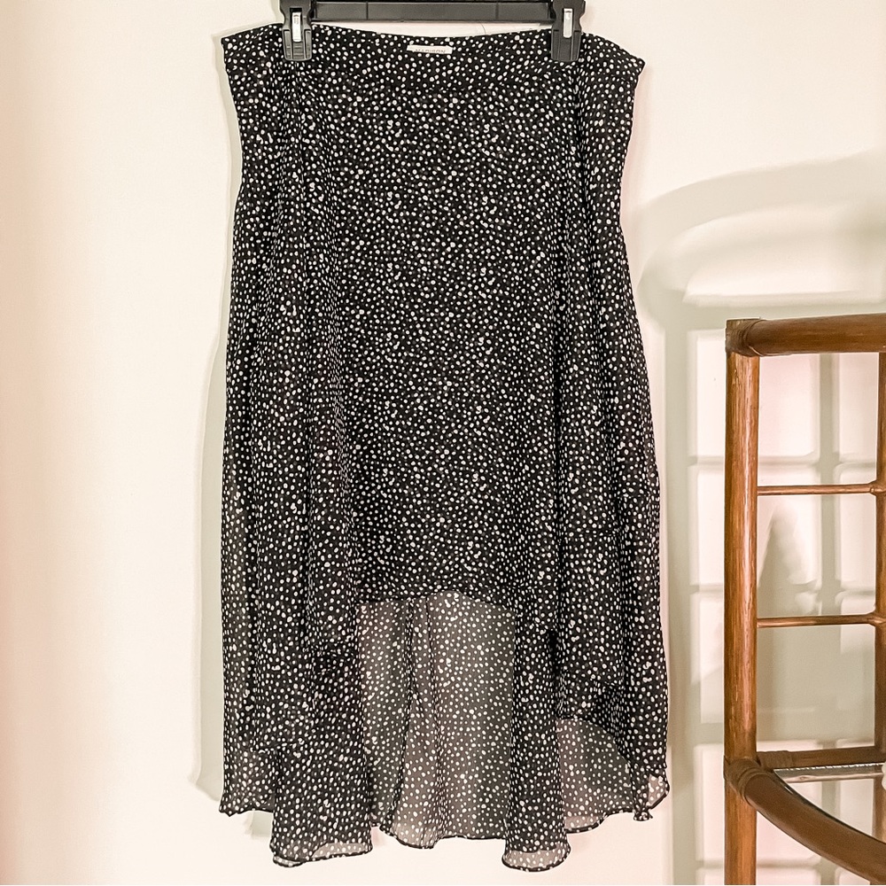 Midi Black and White Spotted High Low Flowy Skirt